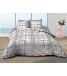 Housse de couette Coton 57 Fils - Bristol Rose - 220x240 cm + 2 taies assorties