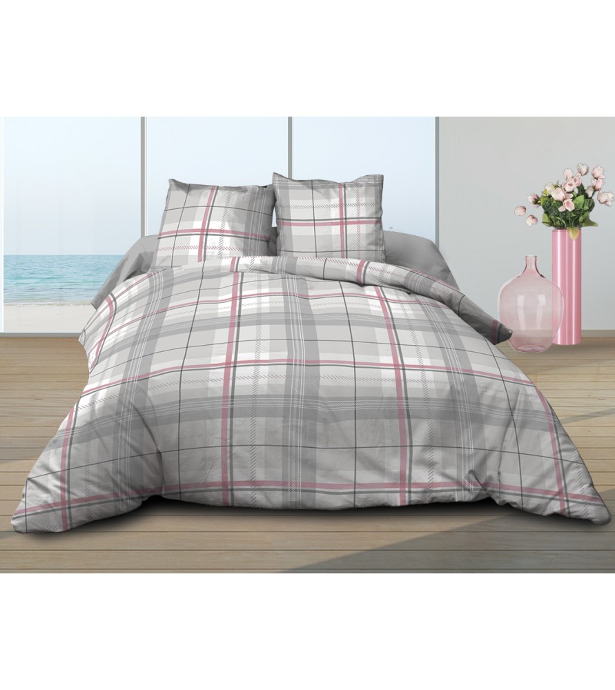 Housse de couette Coton 57 Fils - Bristol Rose - 220x240 cm + 2 taies assorties