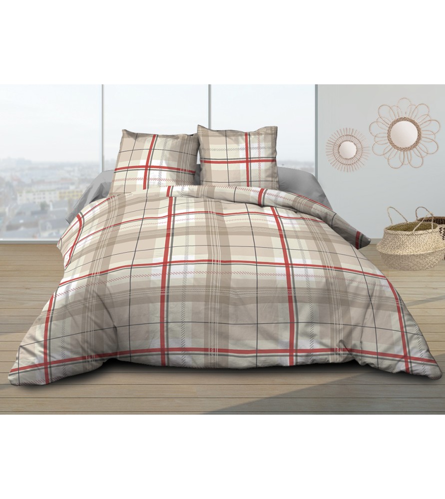 Housse de couette Coton 57 Fils - Bristol Rouge - 220x240 cm + 2 taies assorties