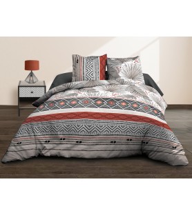 Housse de couette Coton 57 Fils - Palme Brique - 220x240 cm + 2 taies assorties