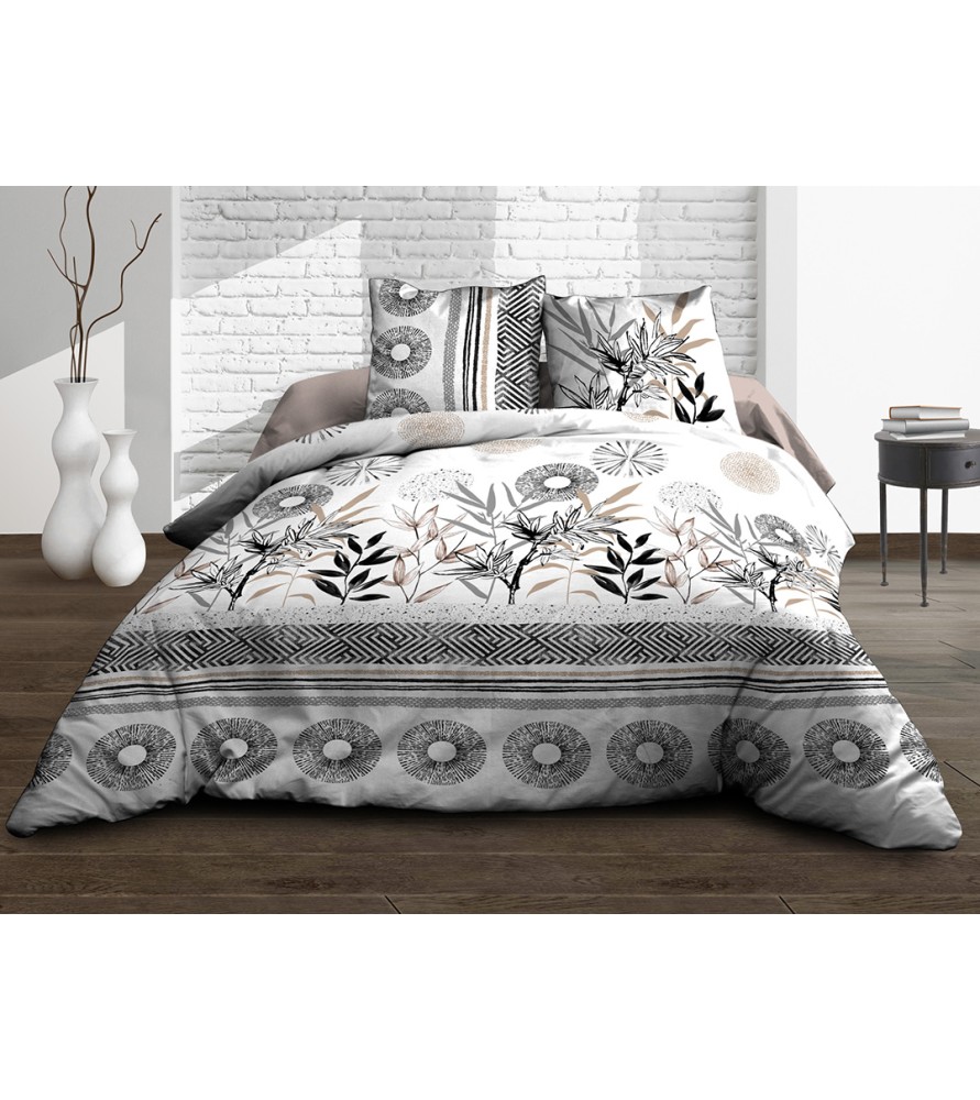 Housse de couette Coton 57 Fils - Stevia - 220x240 cm + 2 taies assorties