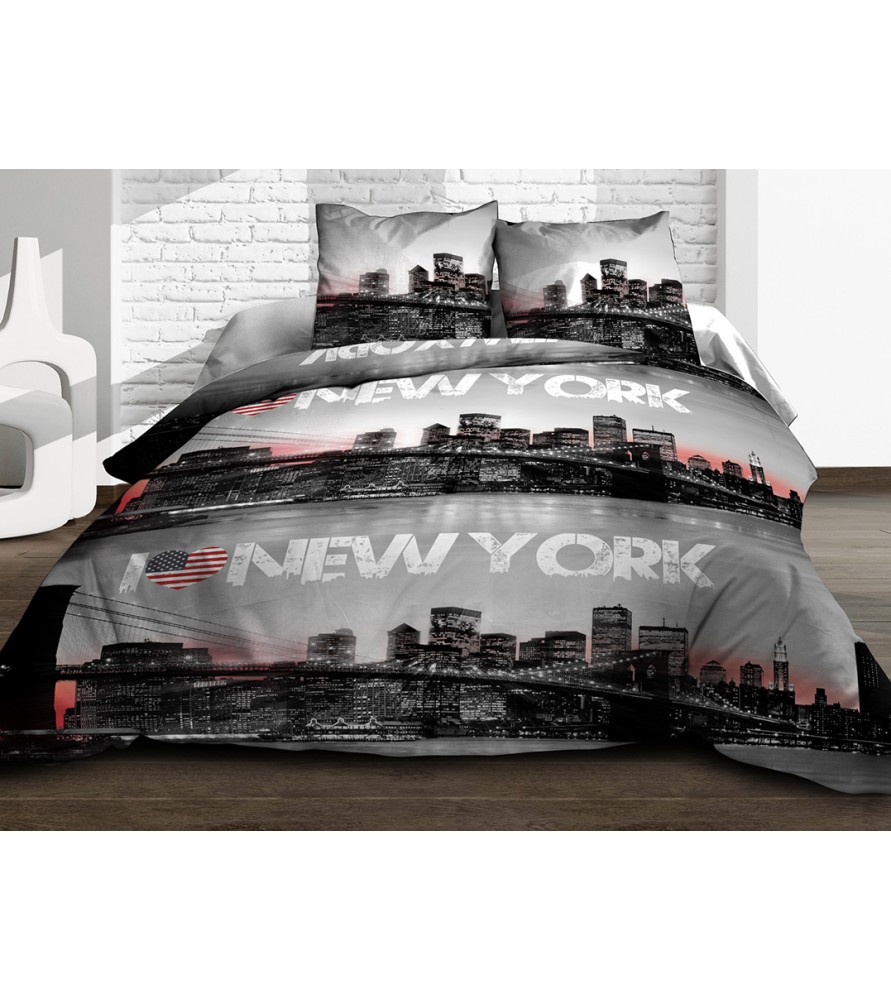 Maxi Housse de couette Coton 57 Fils - New York - 240x260 cm + 2 taies assorties