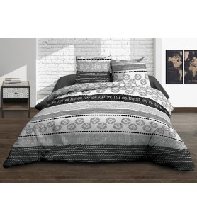 Maxi Housse de couette Coton 57 Fils - Yuma gris - 240x260 cm + 2 taies assorties