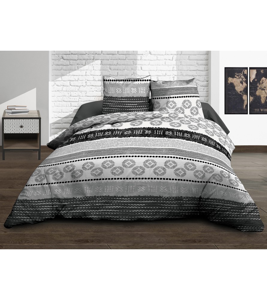 Maxi Housse de couette Coton 57 Fils - Yuma gris - 240x260 cm + 2 taies assorties