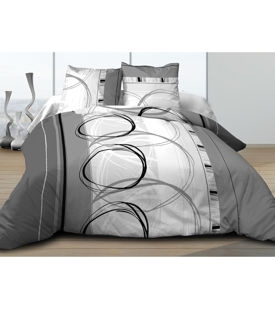 Parure de draps Coton 57 Fils - Roue Libre Gris - Drap plat + drap-housse 140 + 2 taies