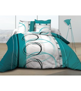 Maxi Parure de draps Coton 57 Fils - Roue Libre turquoise - Drap plat + drap-housse 160 + 2 taies