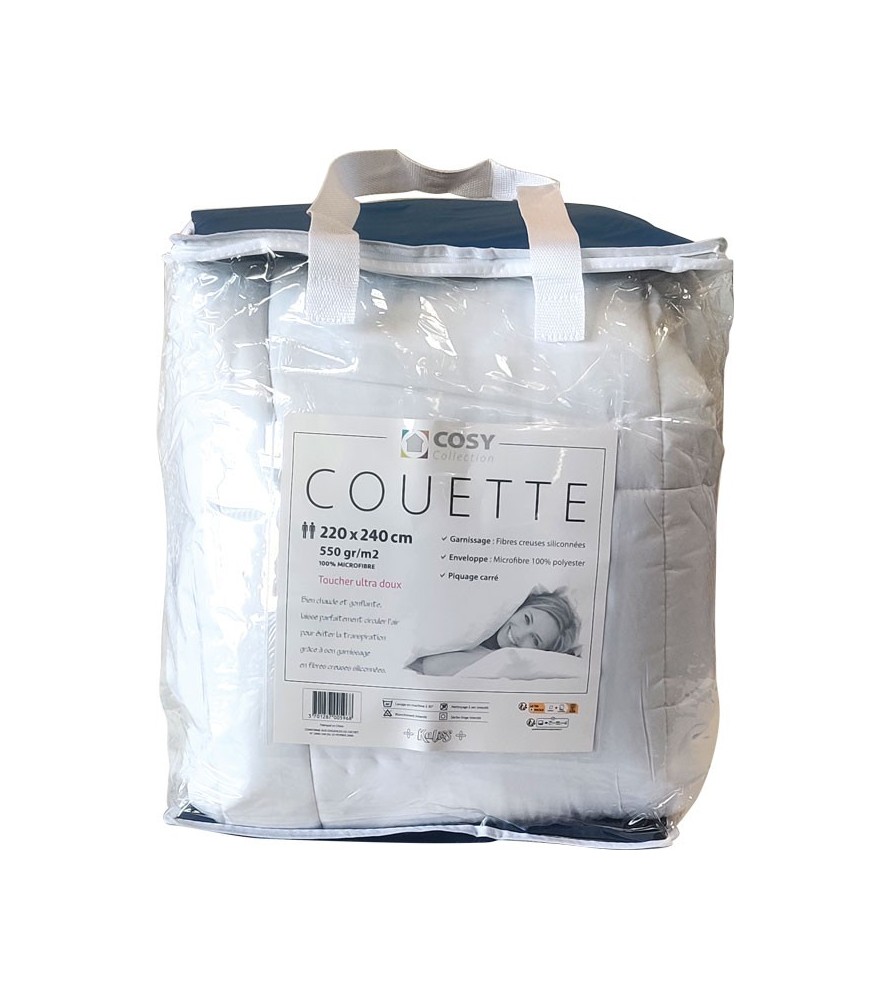 Couette blanche 220x240 cm 550 g fibre creuse siliconnée
