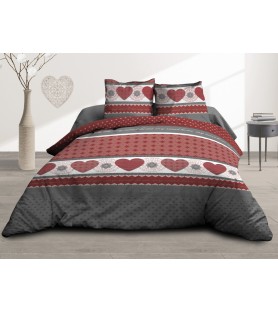 Maxi Housse de couette Coton 57 Fils Coeur rouge 240x260