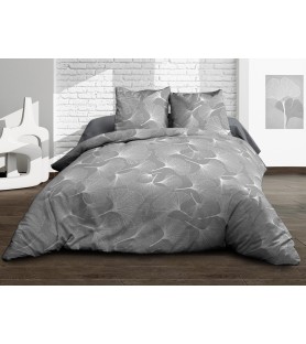 Maxi Housse de couette Coton 57 Fils Biloba gris 240x260