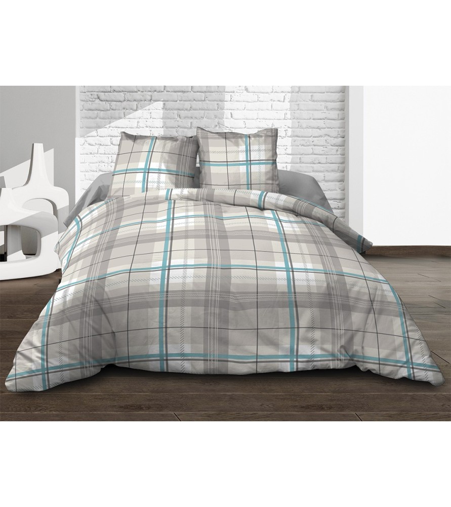 Housse de couette Coton 57 Fils - Bristol Bleu - 220x240cm + 2 taies assorties